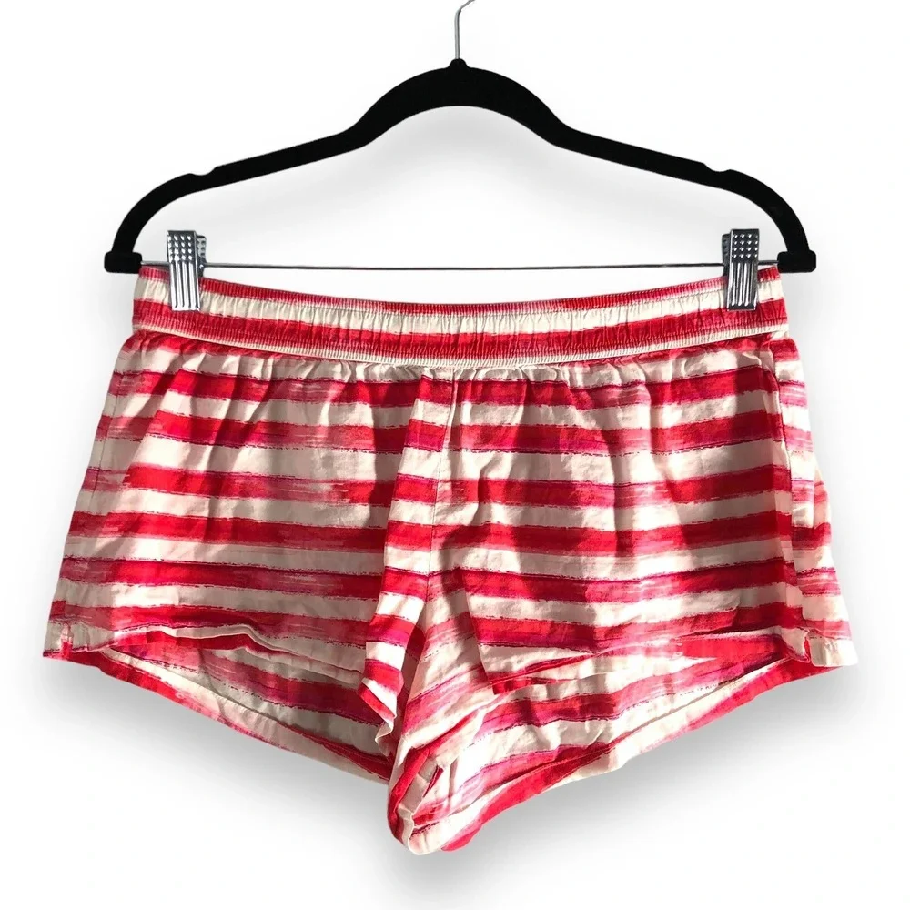 Victoria's Secret Womens Size Medium Pajama Shorts Red‎ Pink Paint Stripes Comfy